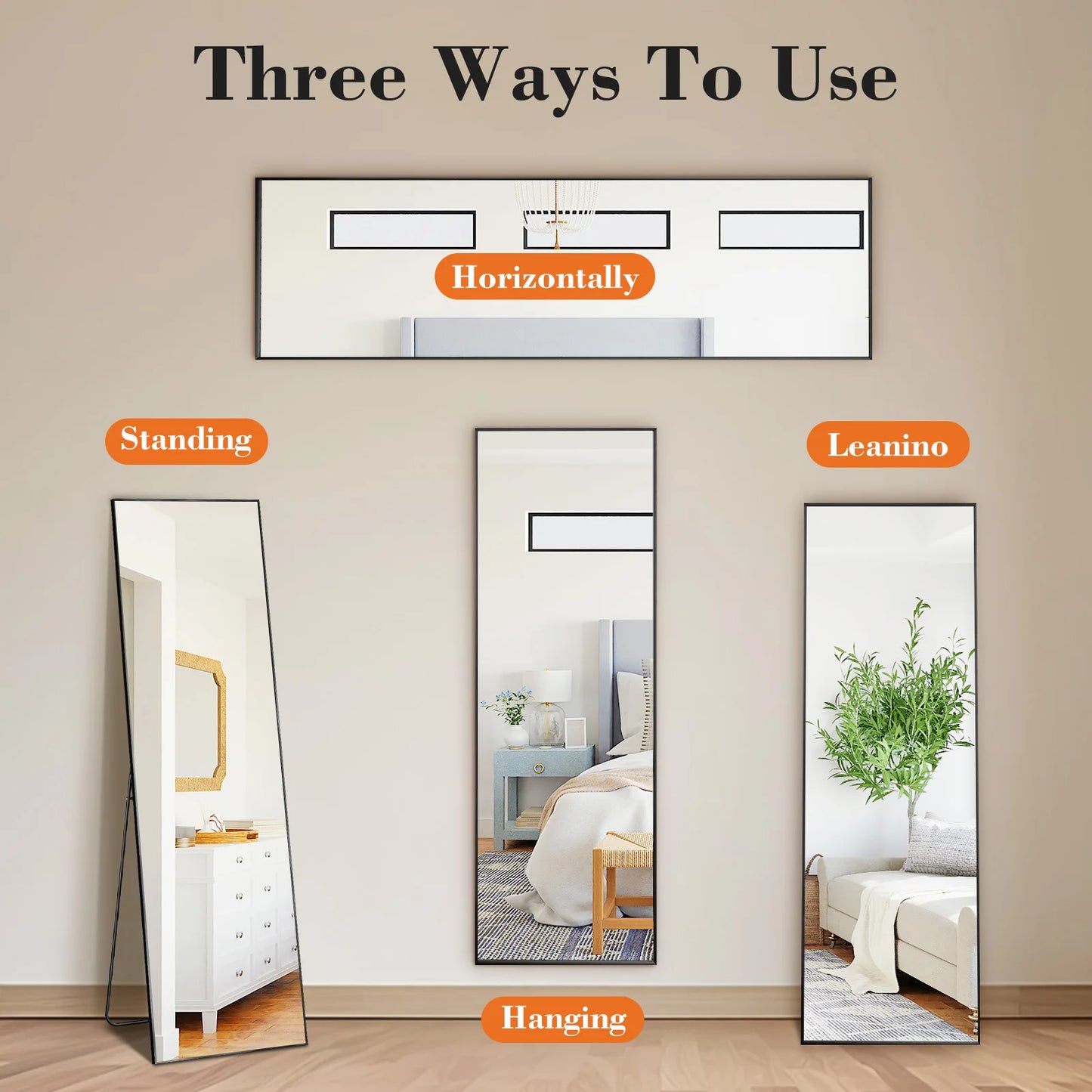 JHK Full Body Wall Mirror With Stand And Aluminum Frame Living Room