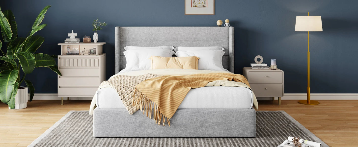 HOOMIC Lift Up Storage Bed With Wingback Headboard
