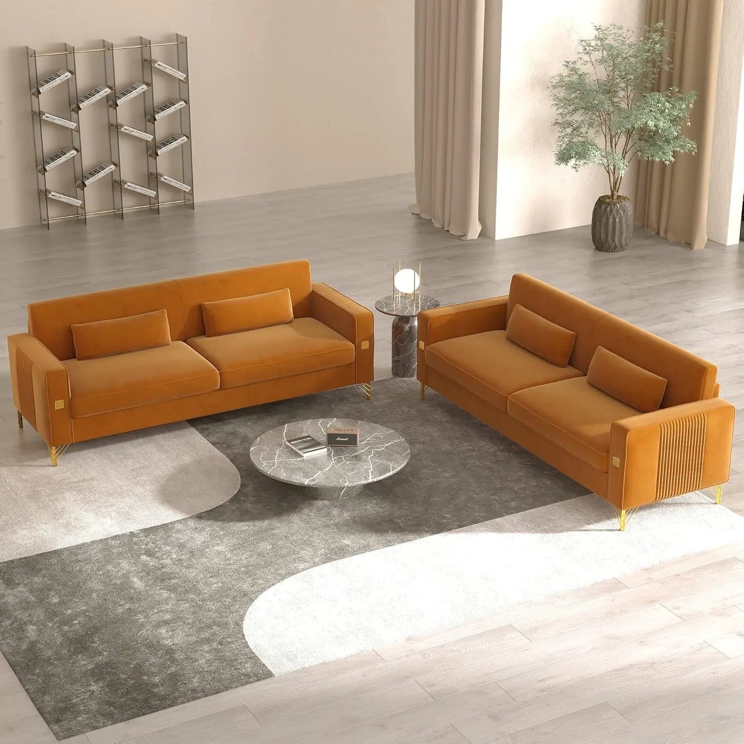 Velvet Sofa Set Modern Loveseat With Pillows