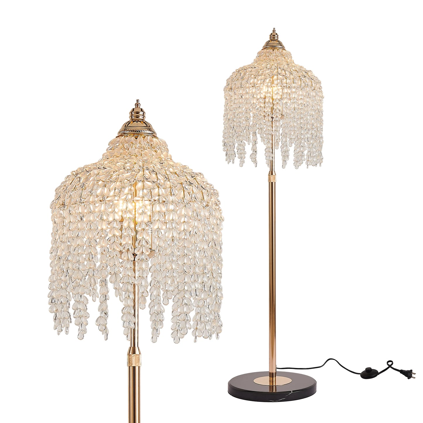 ARLGSITEC Crystal Floor Lamp 3-Light Waterfall Bead Design