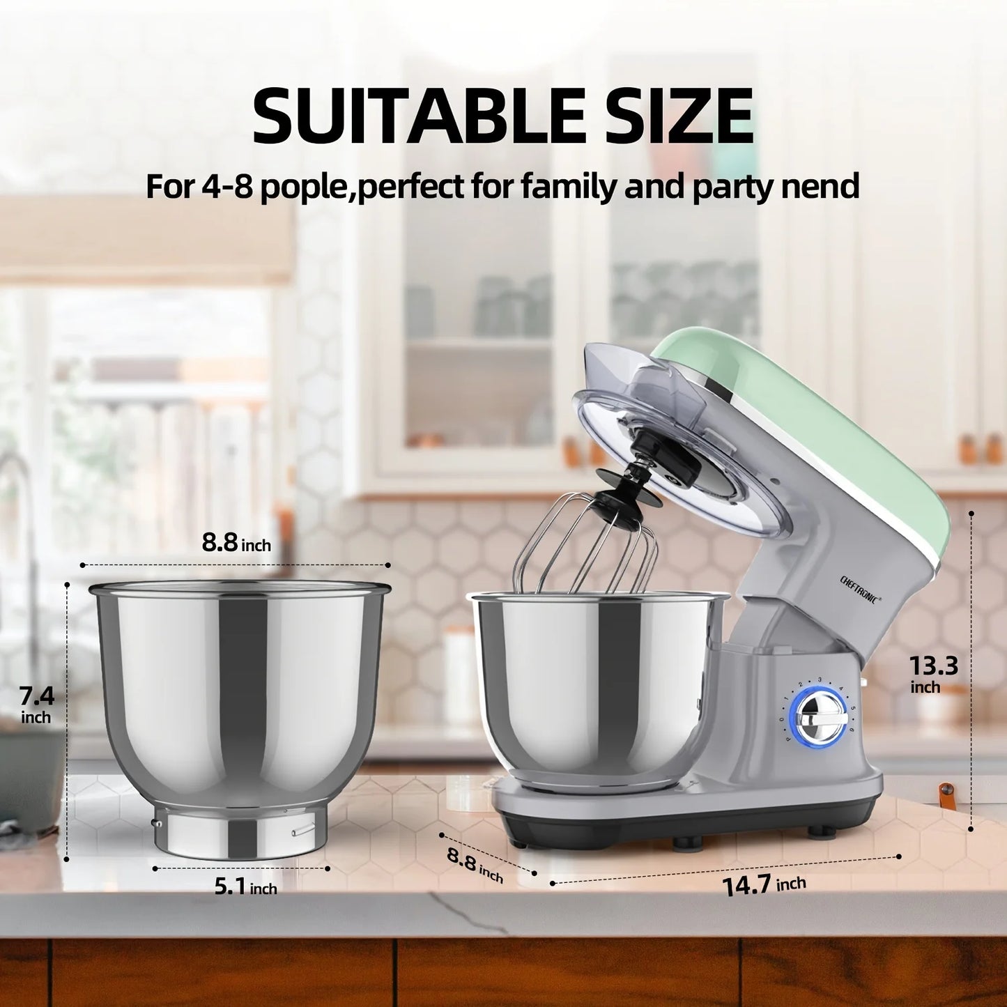 Cheftronic Stand Mixer Tilt Head 500W With 6 Speeds