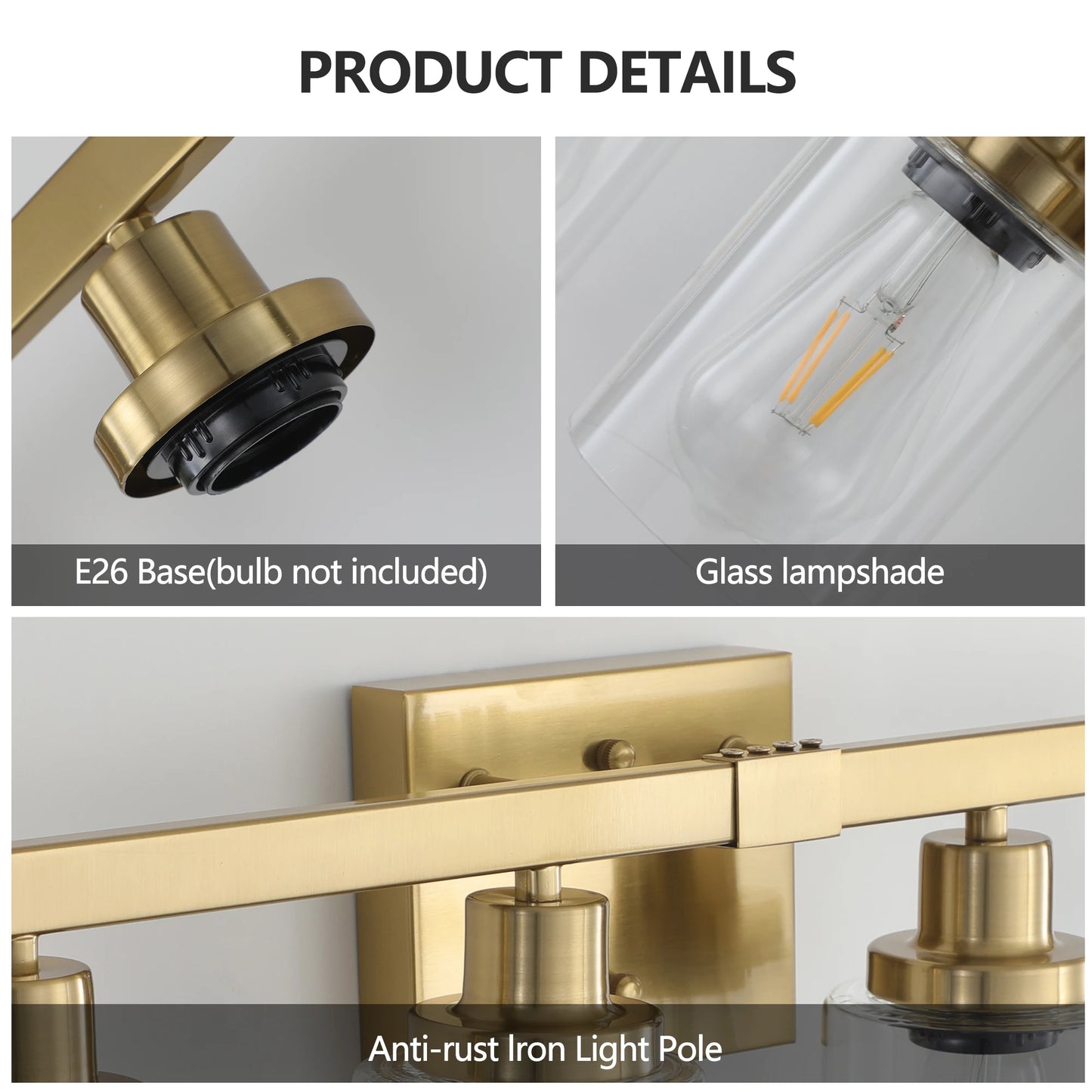 ARLGSITE 4-Light Vanity Light With Clear Glass Shades Wall Mount