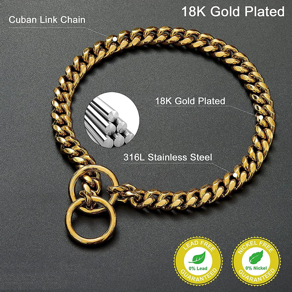 Stainless Steel Chain Dog Collar Cuban Link Training