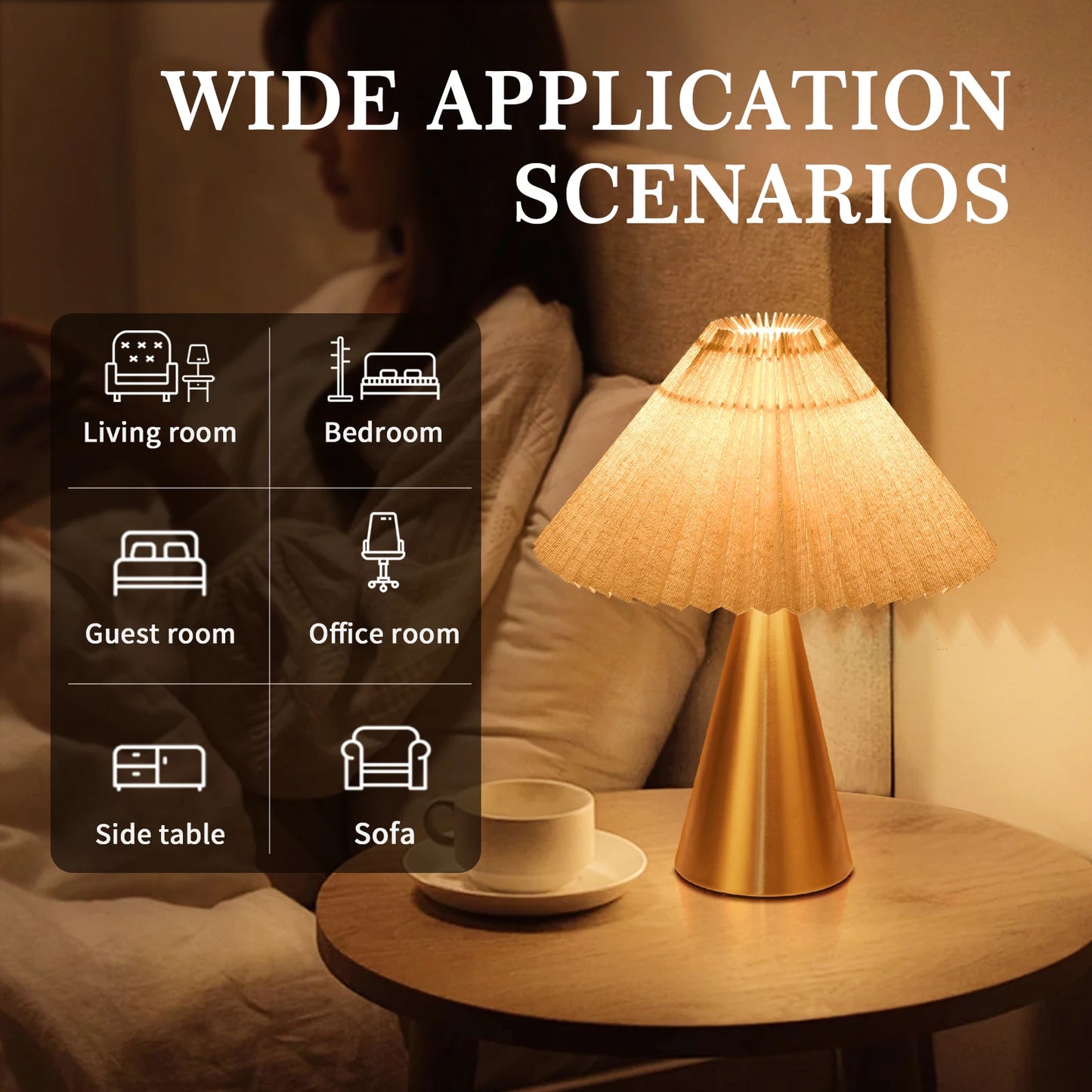 Iron Table Lamp With Pleated Scalloped Shade For Bedroom