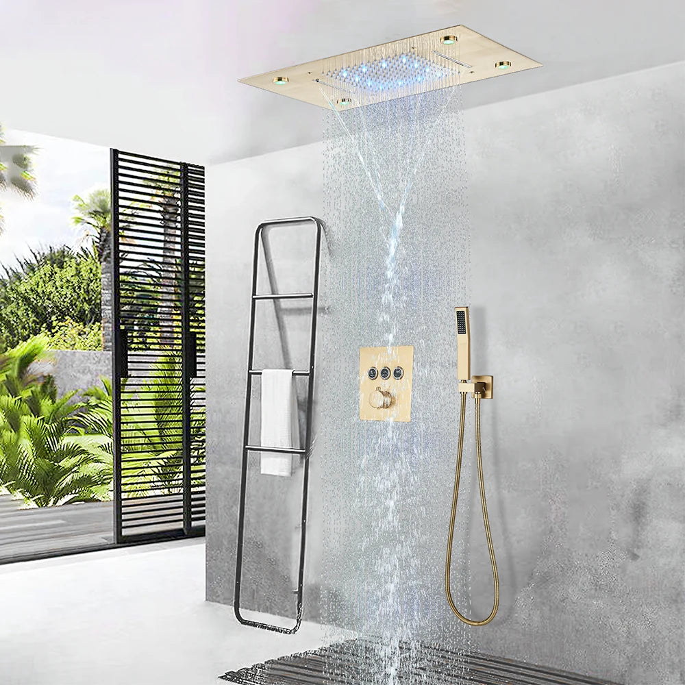 SAFLIHCAR Ceiling Rainfall Shower Set With Remote Control LED