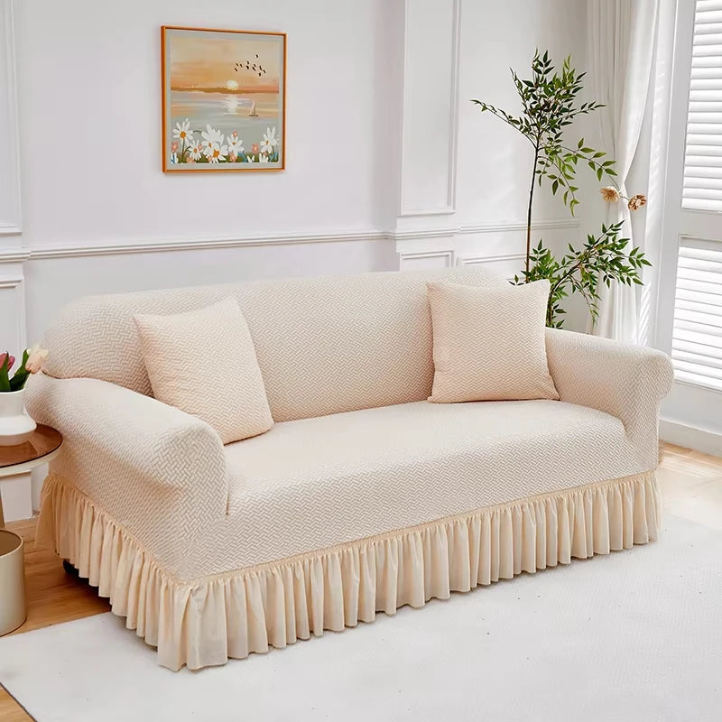 Jacquard Elastic Polyester Sofa Cover With Skirt Non Slip Protector