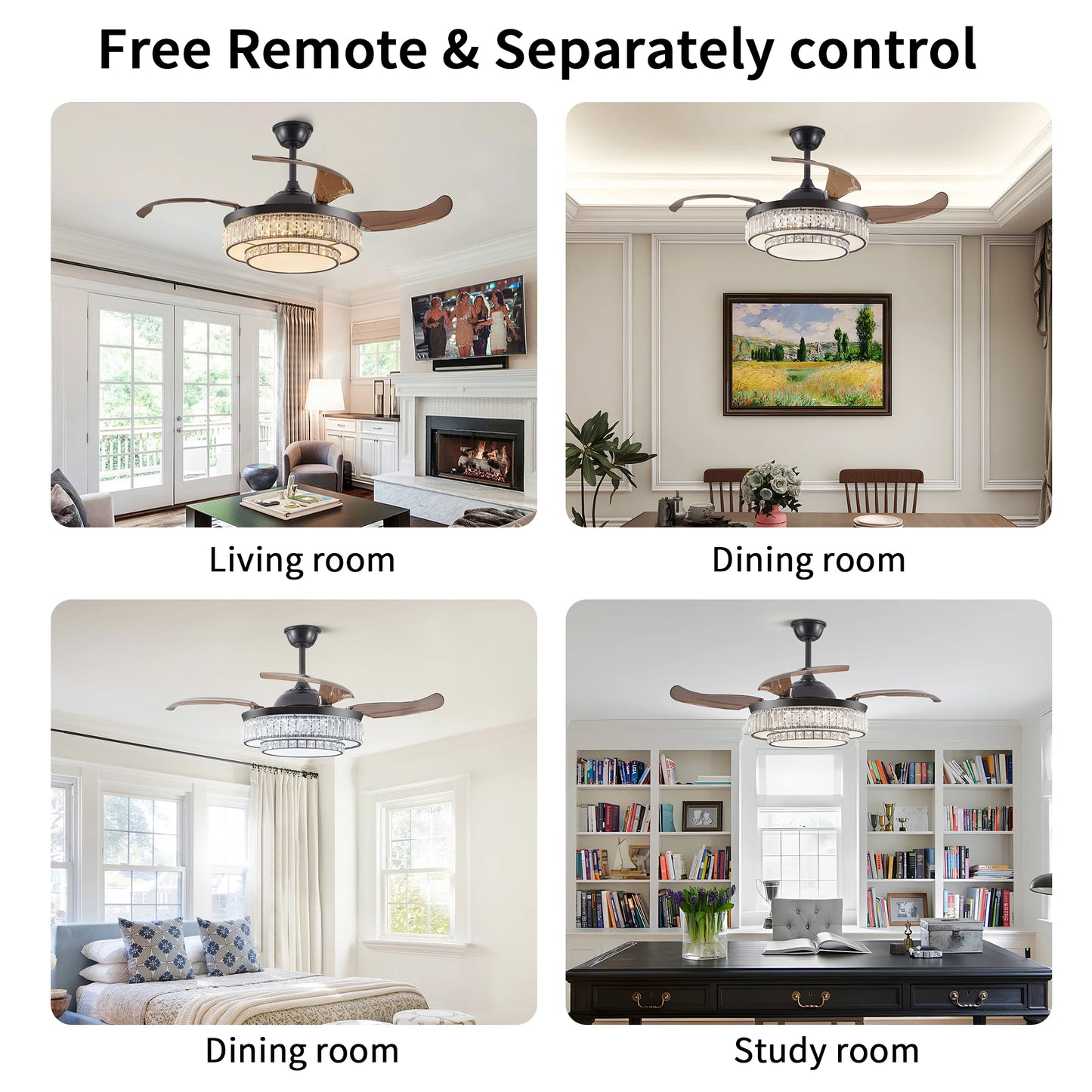 ARLGSITE Luxurious Crystal Ceiling Fan Light Remote Control