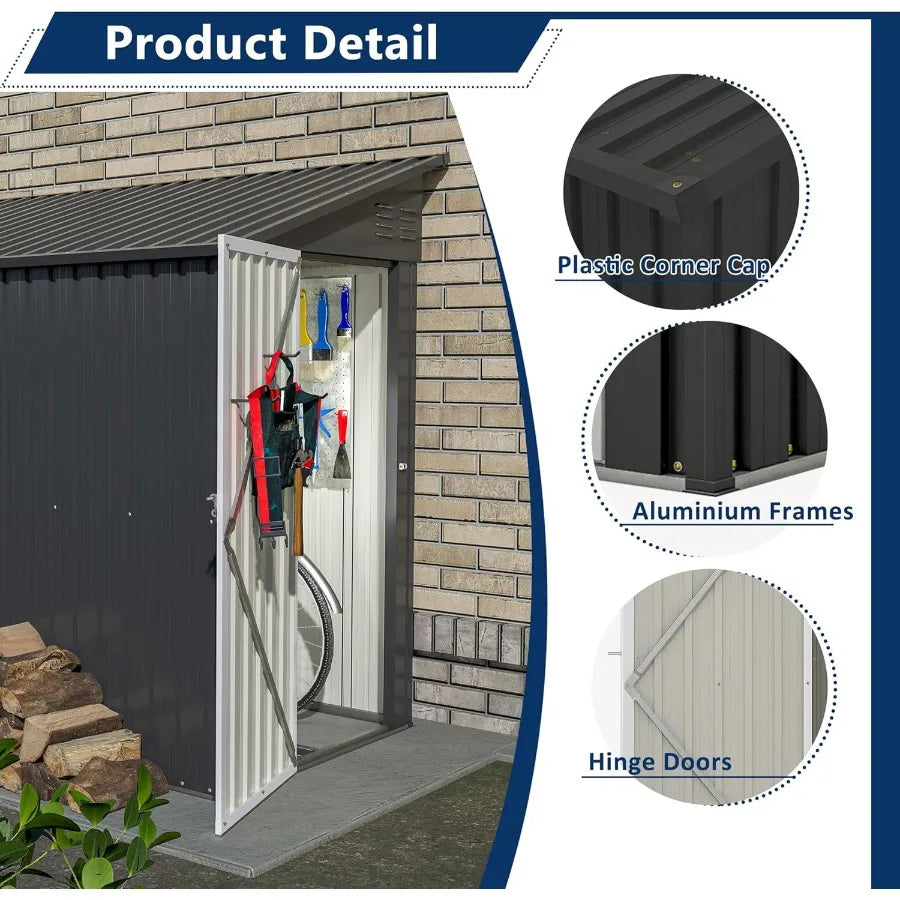 Metal Wall Storage Shed for Outdoor Use Backyard Patio