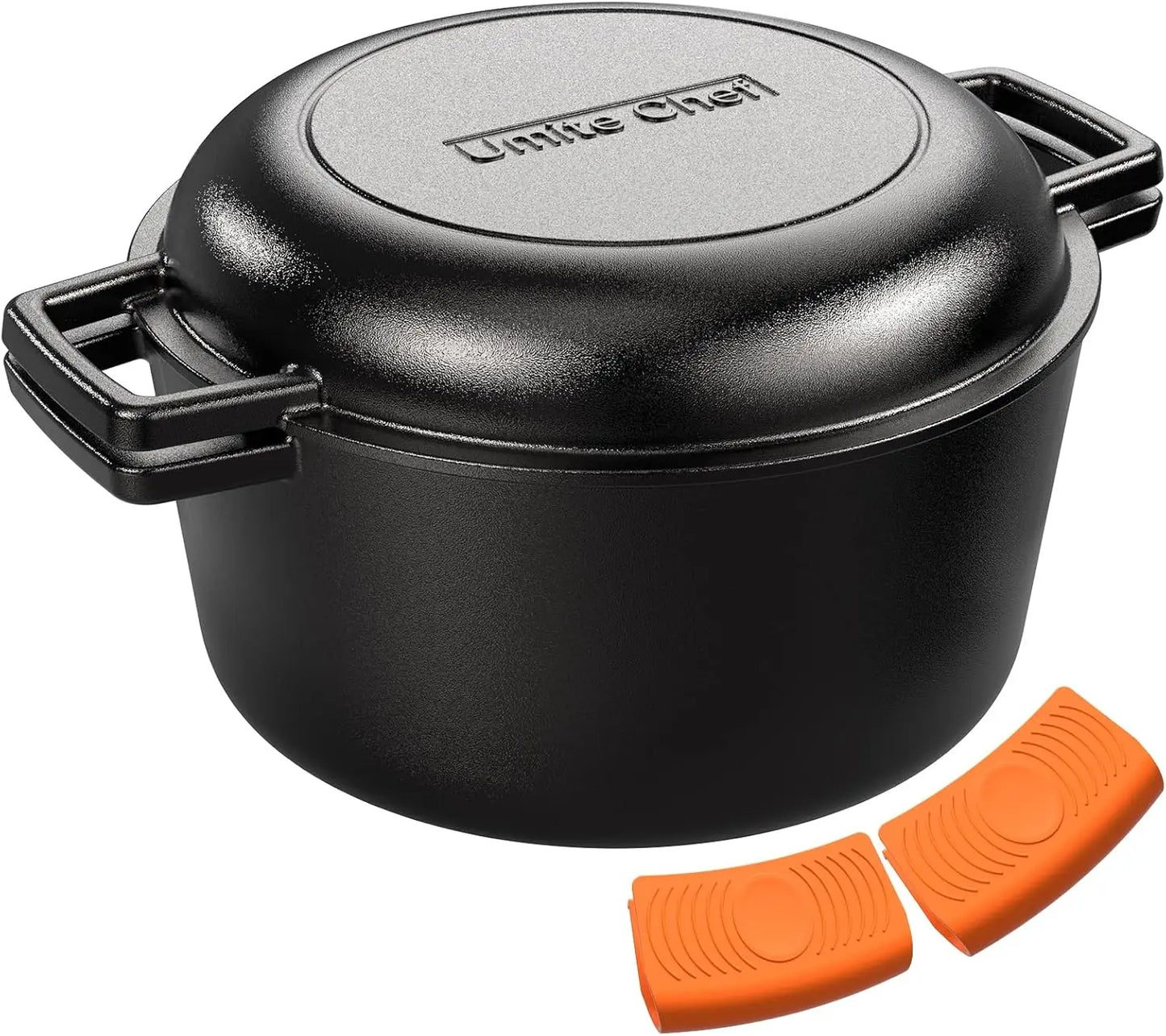 Cast Iron Two-in-One Dutch Oven With Skillet Lid Versatile Cookware
