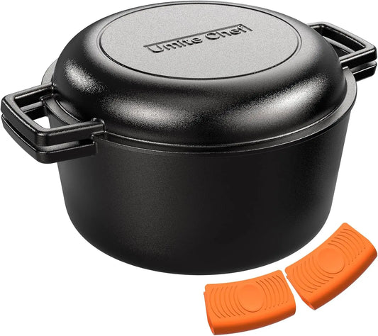 Cast Iron Two-in-One Dutch Oven With Skillet Lid Versatile Cookware
