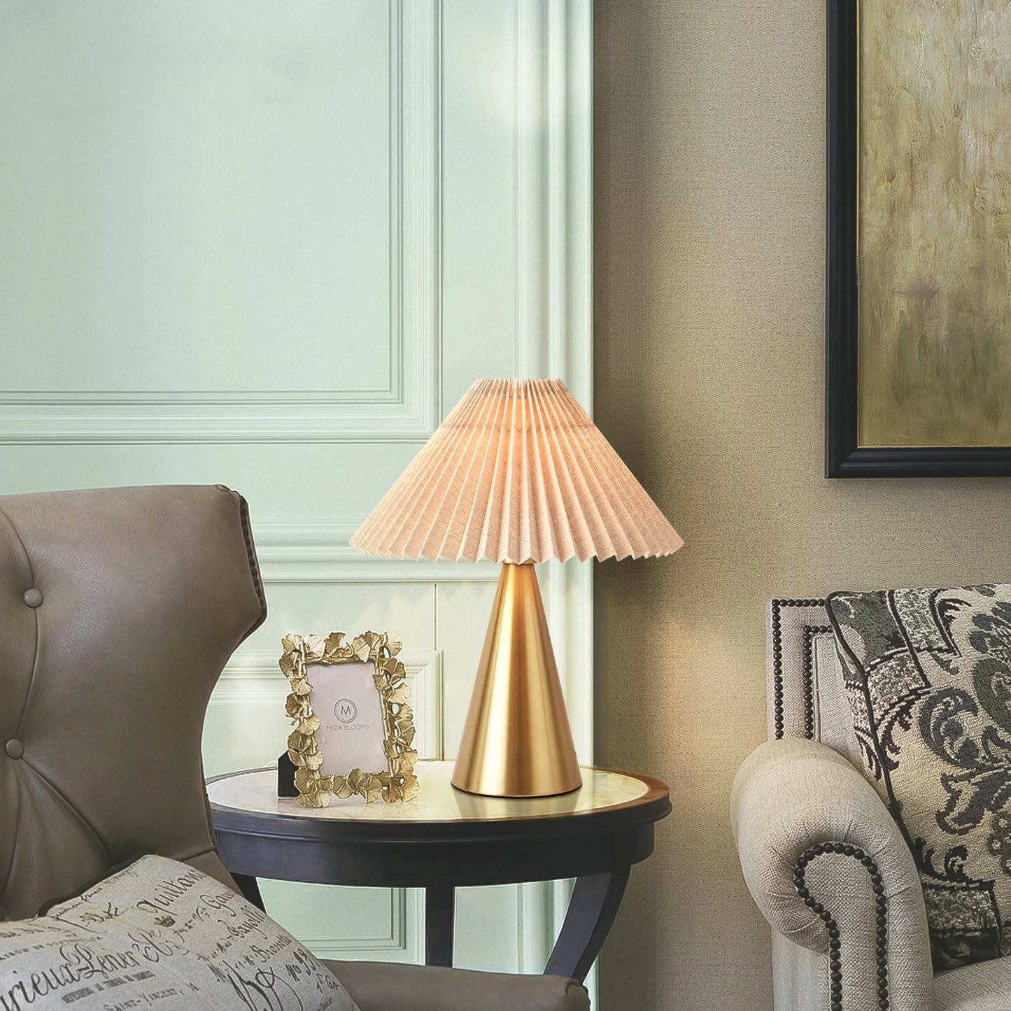 Iron Table Lamp With Pleated Scalloped Shade For Bedroom