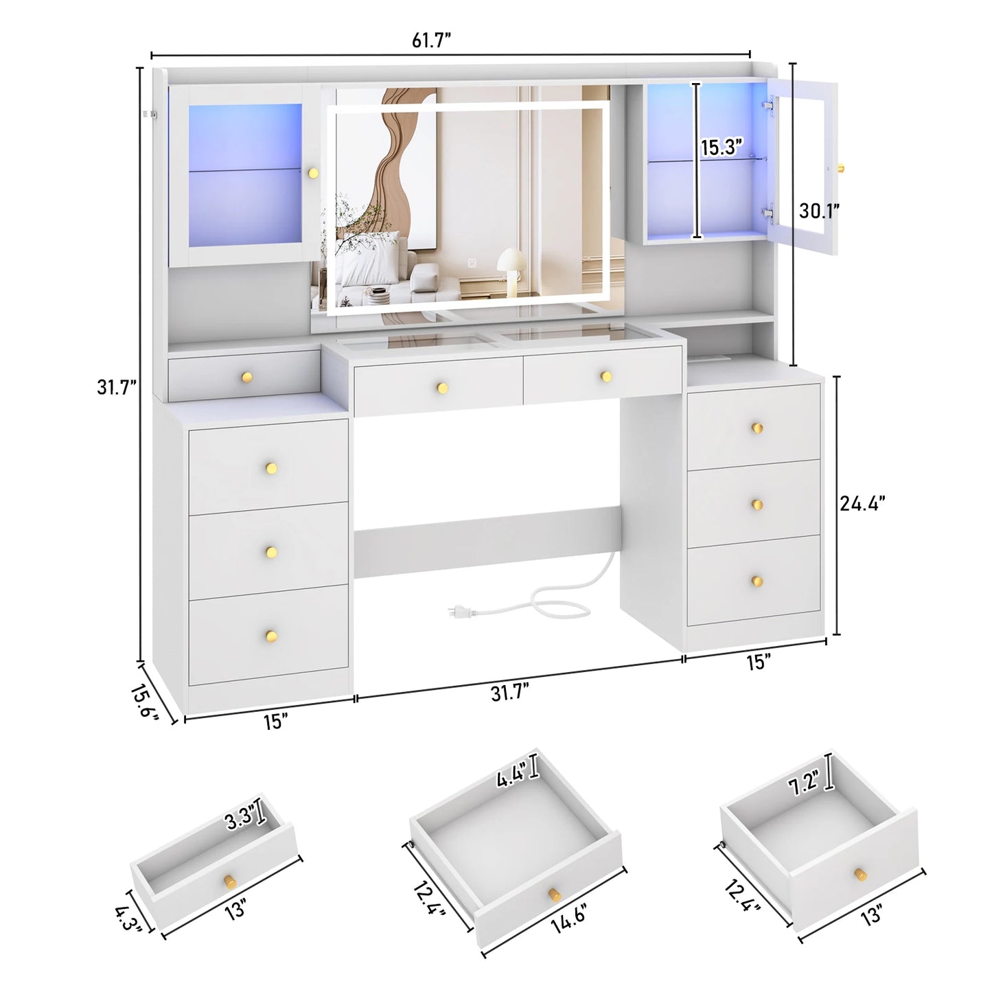 QiaoShiRen Vanity Desk With Mirror, Lights, And Charging Station