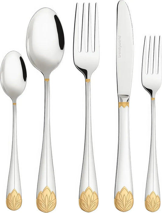 Stainless Steel Silverware Set For Six With Lotus Design