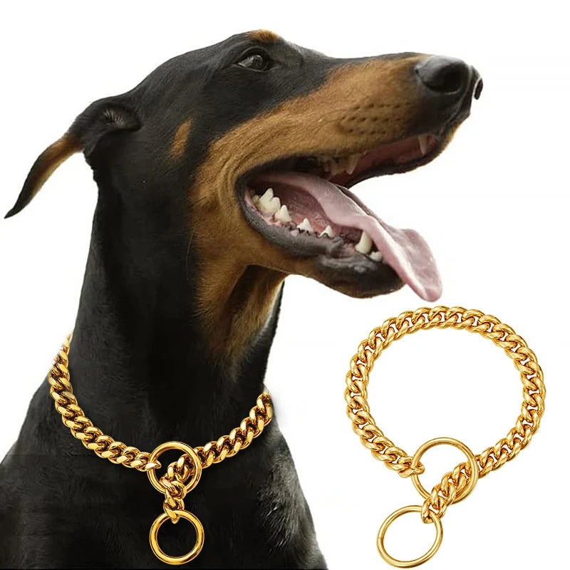 Stainless Steel Chain Dog Collar Cuban Link Training