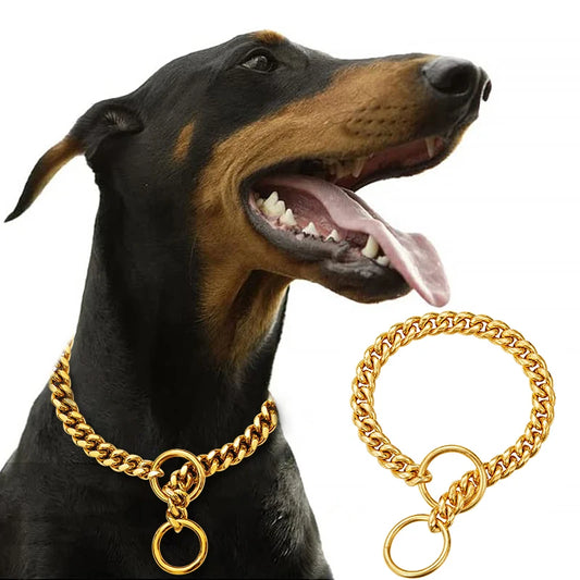 Stainless Steel Chain Dog Collar Cuban Link Training