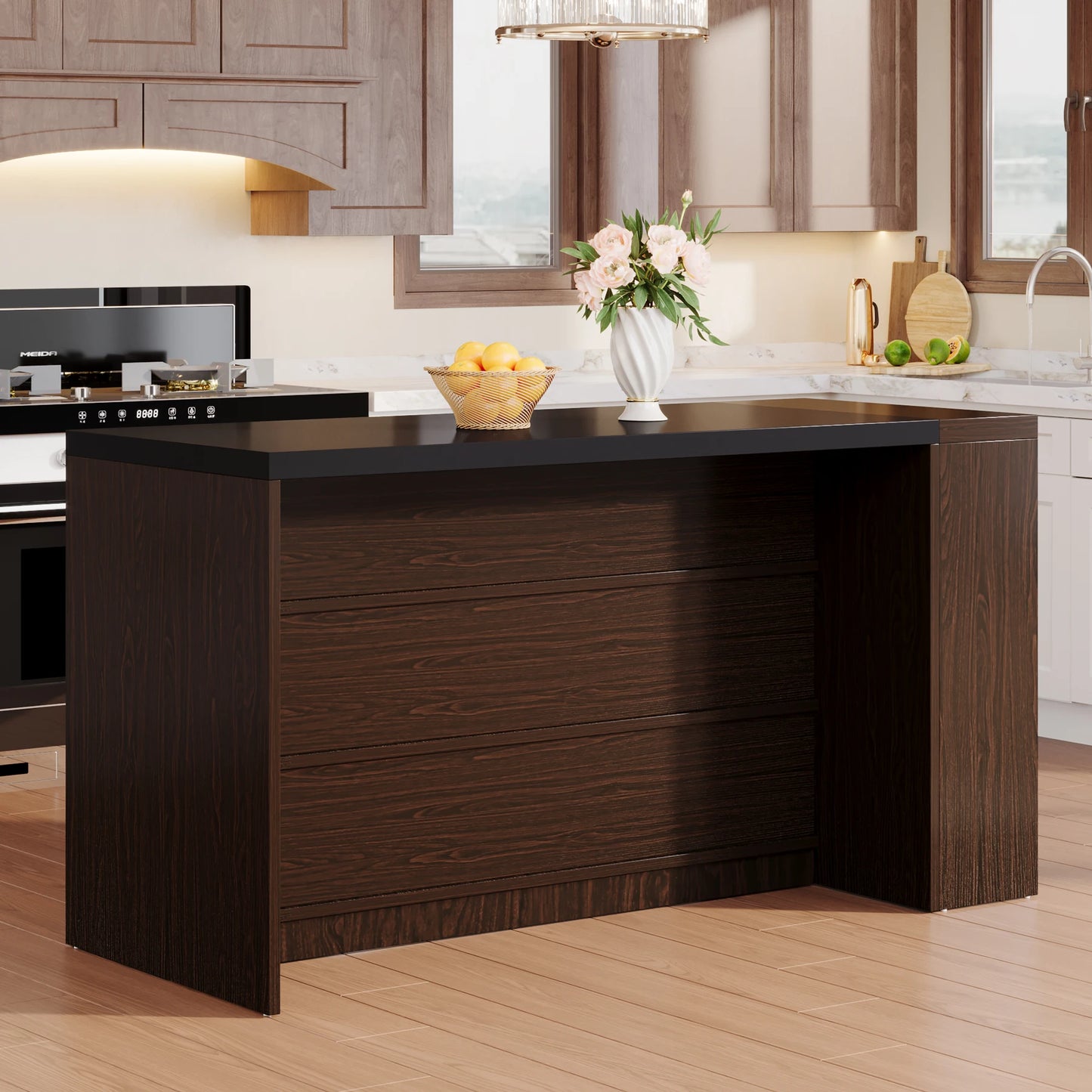 Tribesigns Farmhouse Kitchen Island With Storage Five Shelves