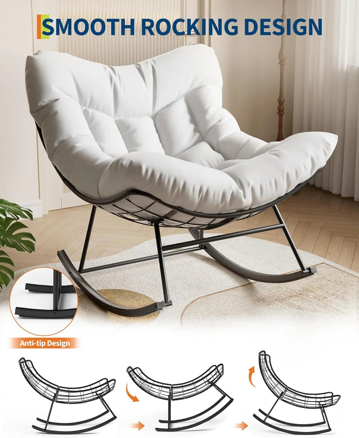 TWISTER.CK Outdoor Papasan Rocking Chair With Footrest