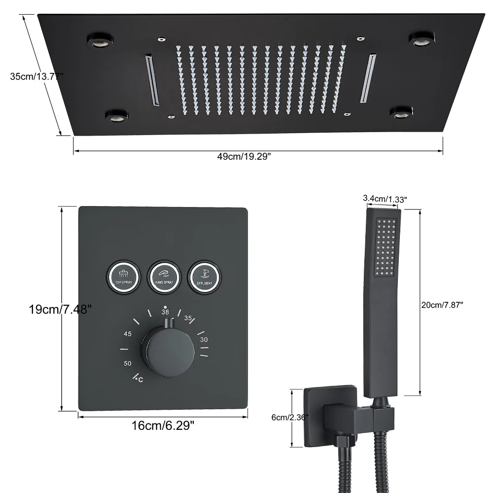 SAFLIHCAR Ceiling Rainfall Shower Set With Remote Control LED