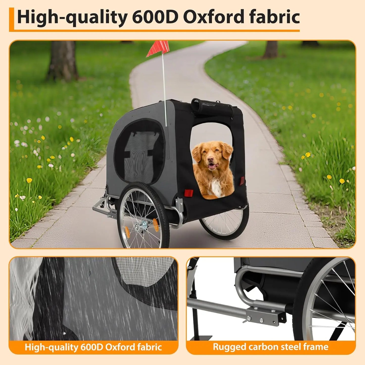 HiMISS Steel Dog Bike Trailer With Folding Pet Cart