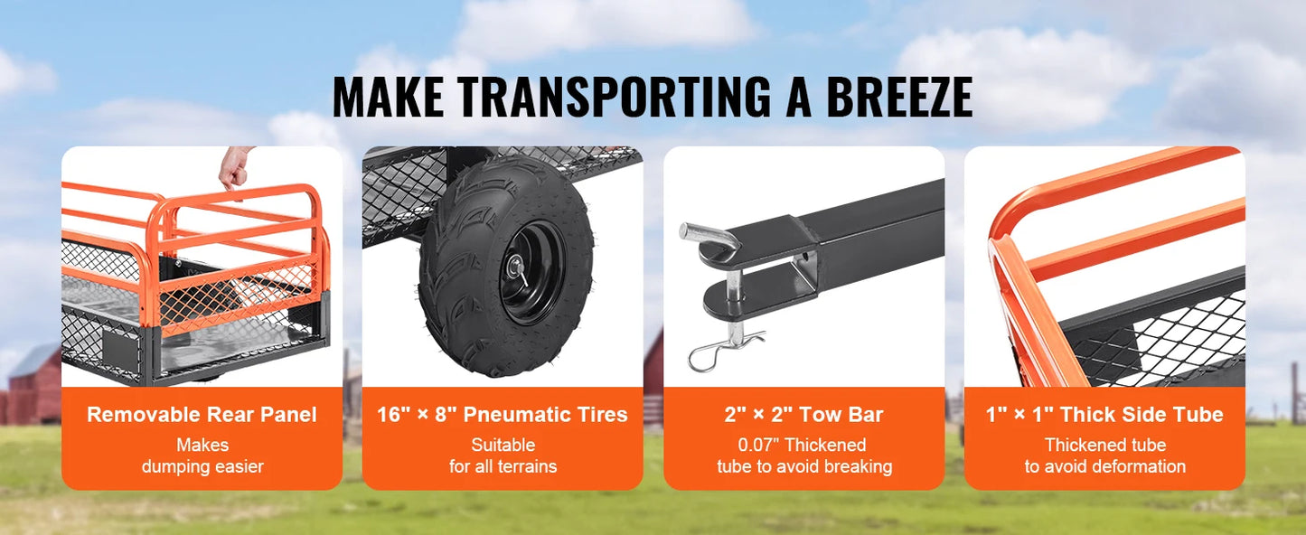 SucceBuy Heavy Duty Steel ATV Dump Trailer With Removable Sides