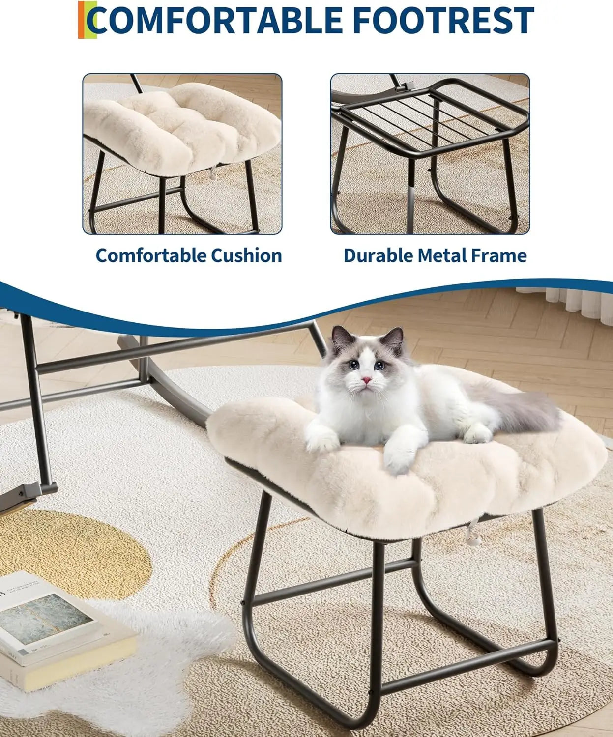 TWISTER.CK Outdoor Papasan Rocking Chair With Footrest