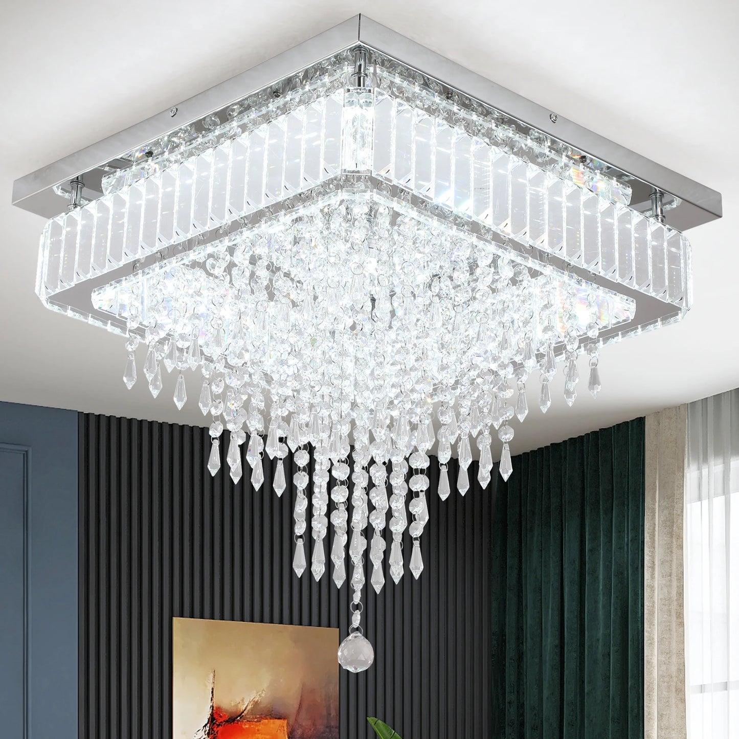 VETRULUS Crystal LED Pendant Light Rain Drop Chandelier Ceiling Lamp