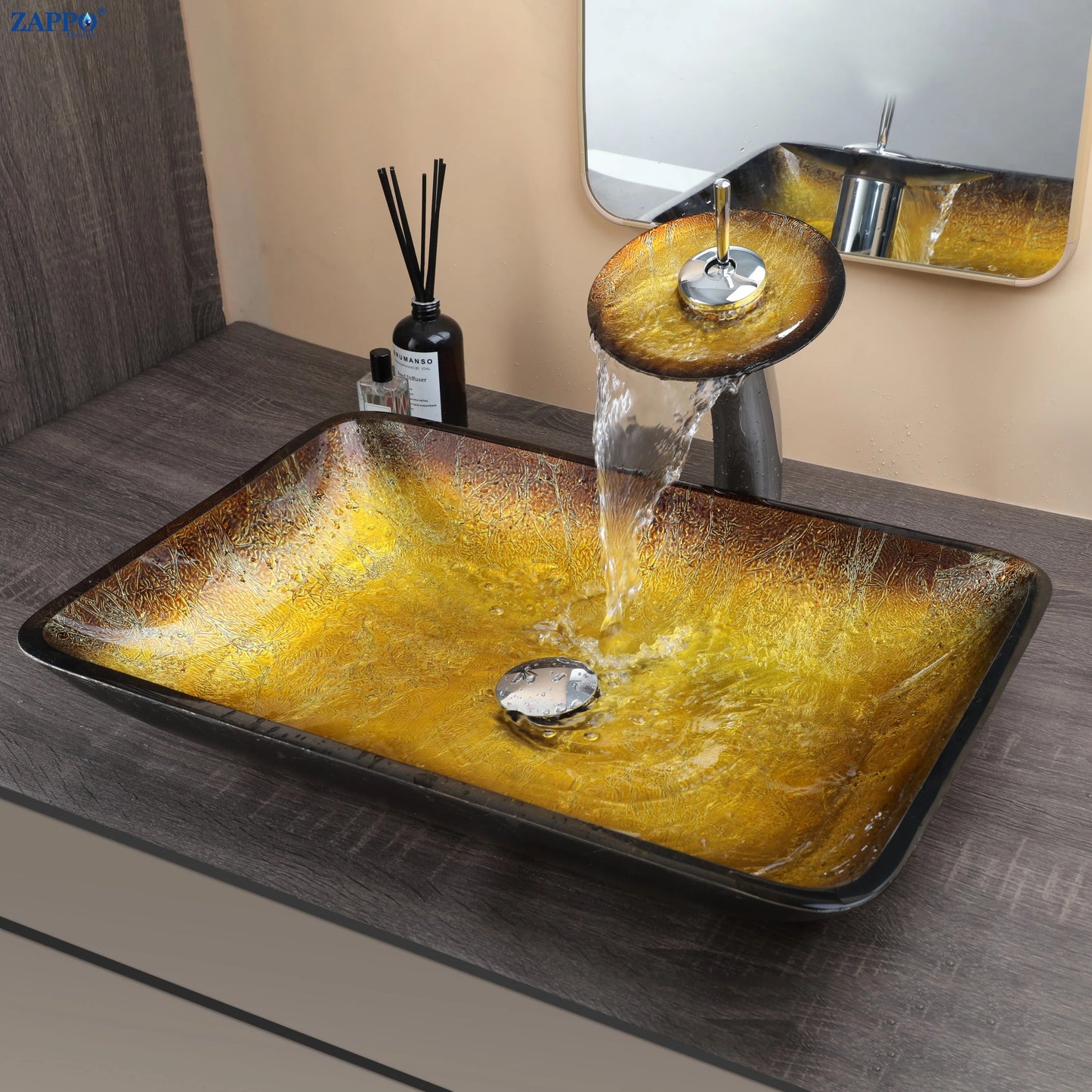 YANKSMART Tempered Glass Basin Sink With Faucet Set For Bathroom