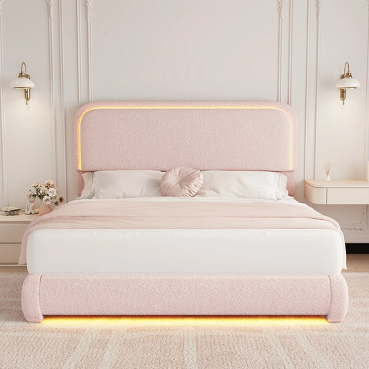 SIBEDSCN LED Bed Frame With Storage Drawers And Teddy Upholstery