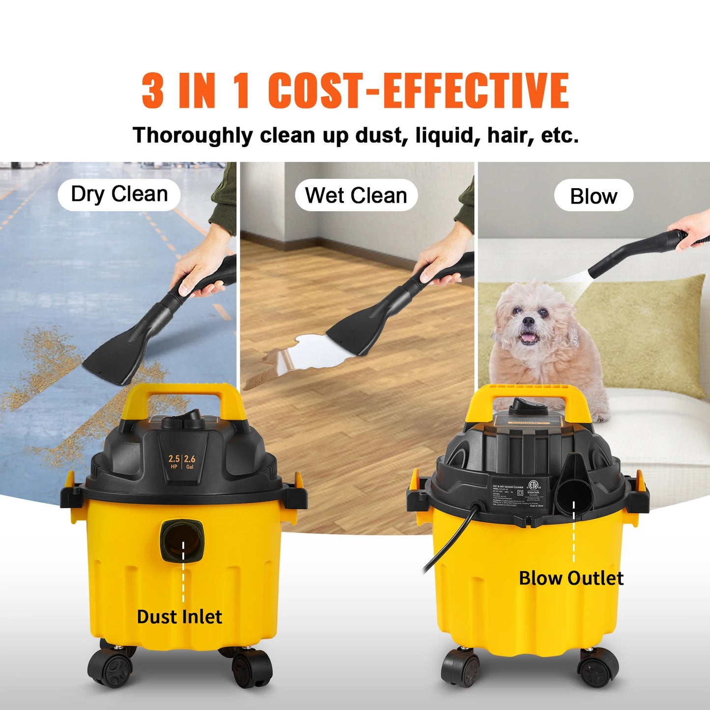 SucceBuy Wet Dry Vacuum Three In One Portable Shop Vacuum