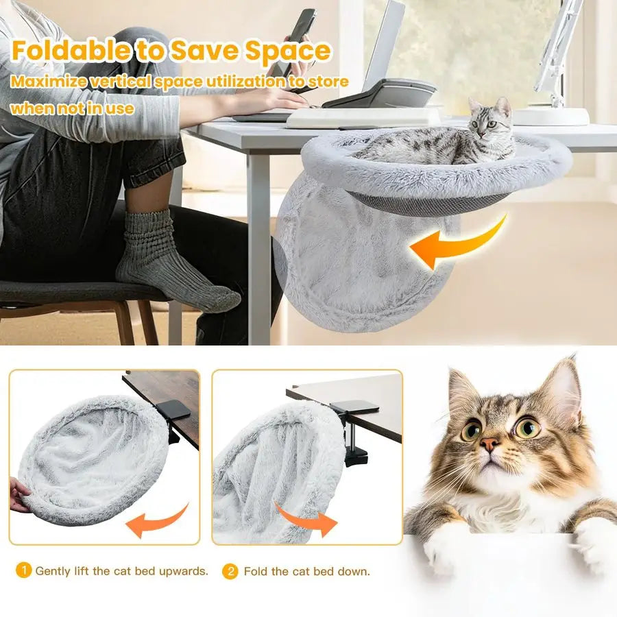 Cat Desk Bed Sunken Hammock With Steel Clamp Foldable Plush