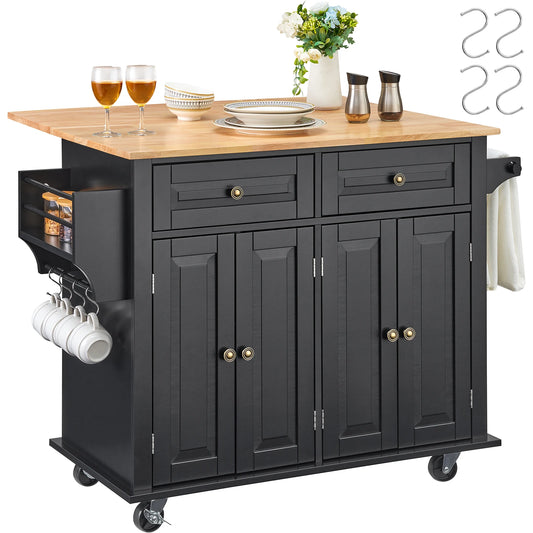 SucceBuy Kitchen Island Cart With Wood-Top Drop-Leaf Storage Cabinet