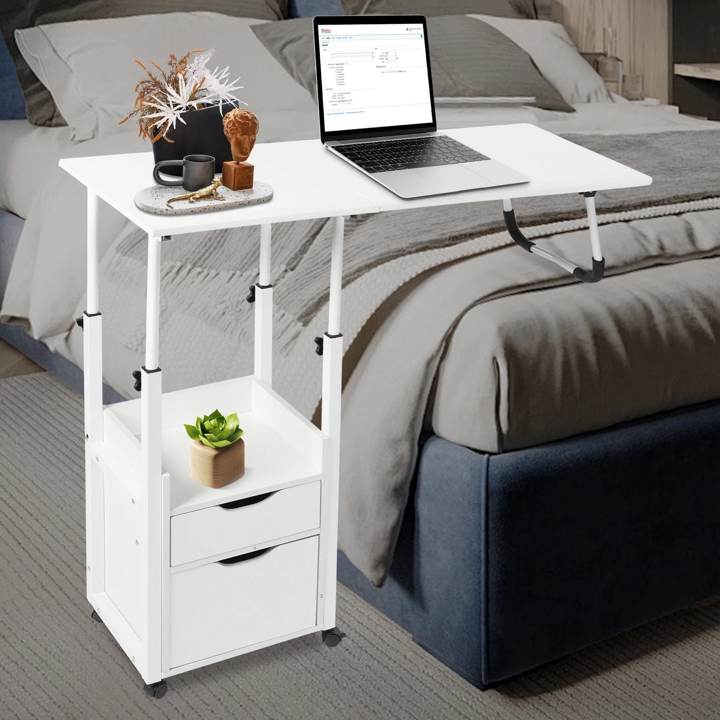 Bymaocar Movable Bedside Table Overbed Desk Height Adjustable