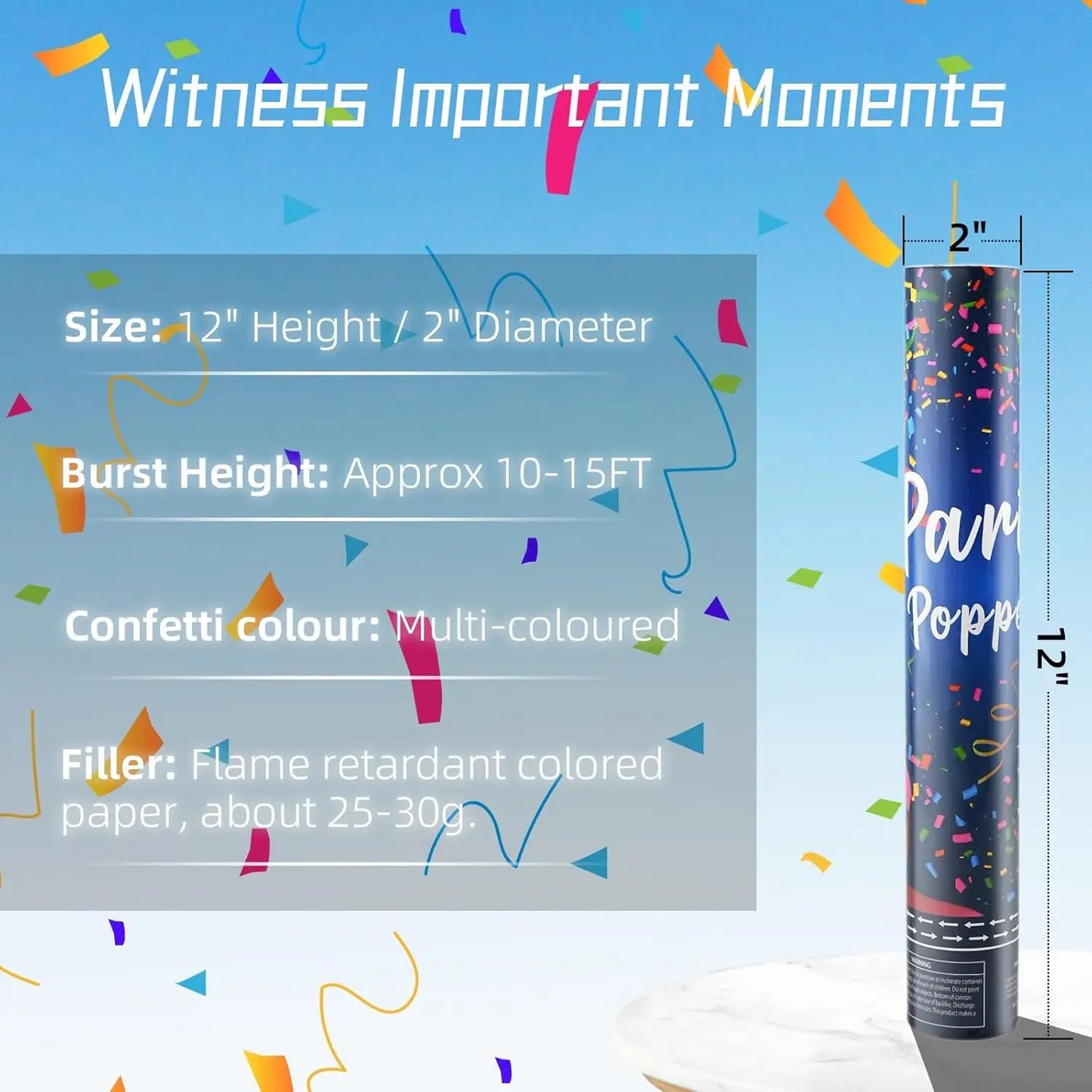 Biodegradable Confetti Cannon 12Pack Party Poppers Wedding Graduation Birthday