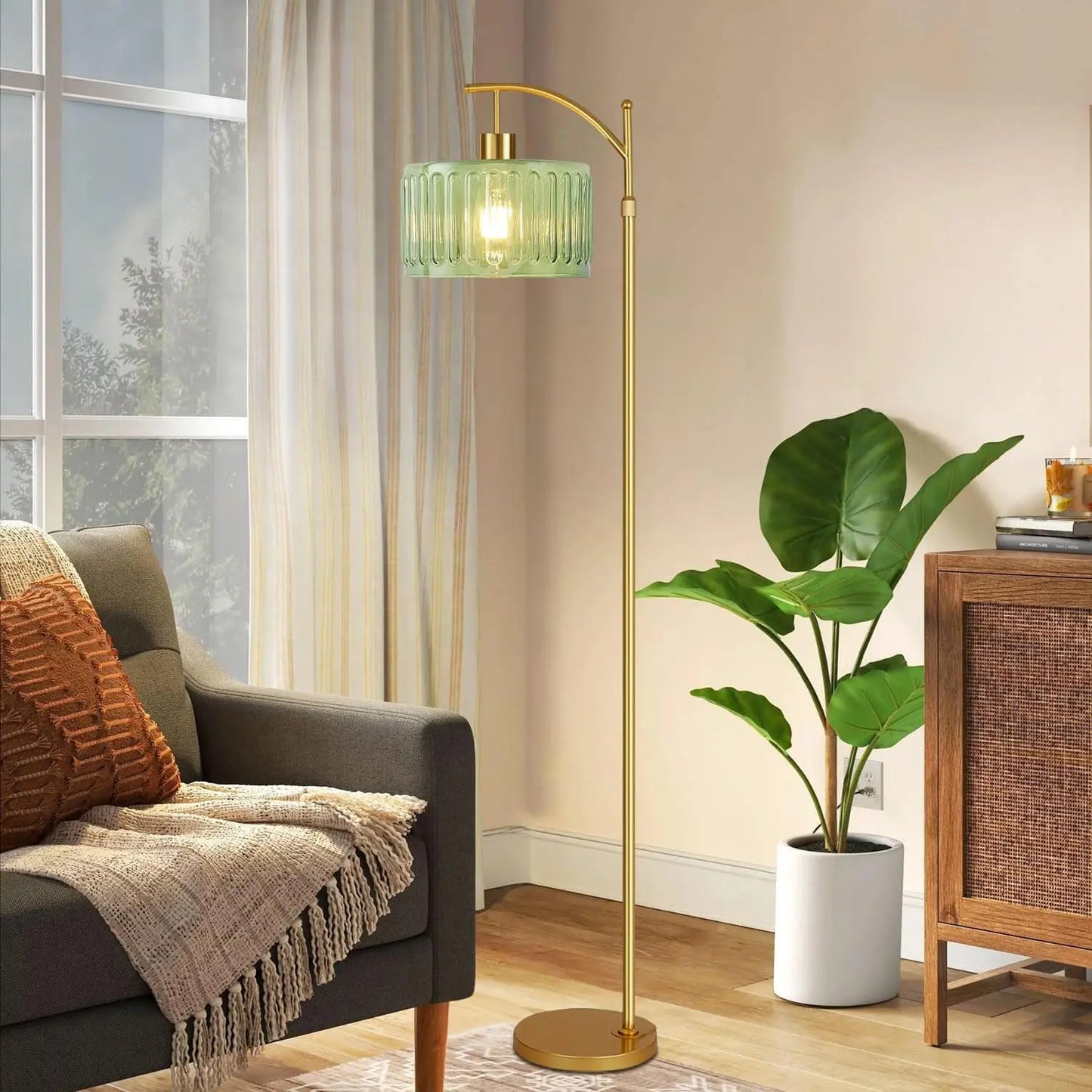 Brass Mid Century Floor Lamp With Remote And Dimmer