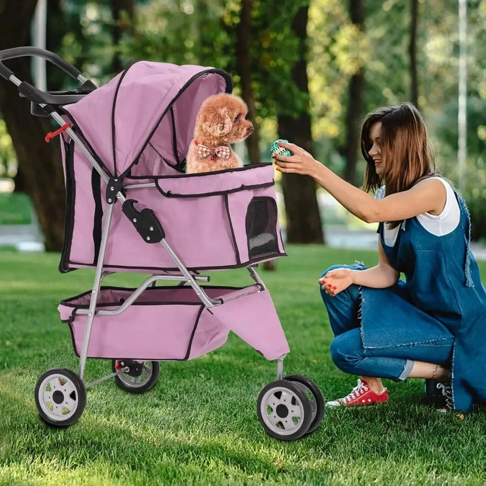 Pet Stroller For Cats And Dogs 3 Wheels Folding Carrier