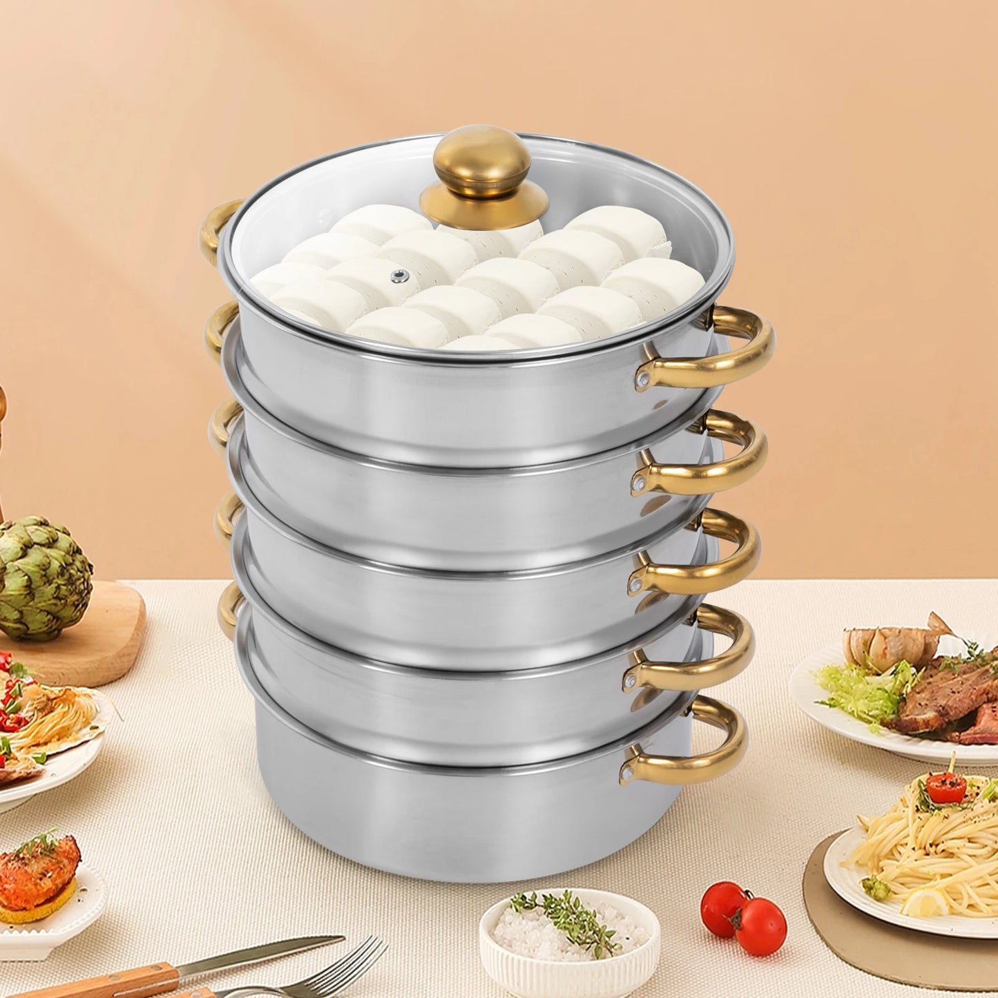 Stainless Steel 5 Tier Steamer Pot For Gas Induction Stoves