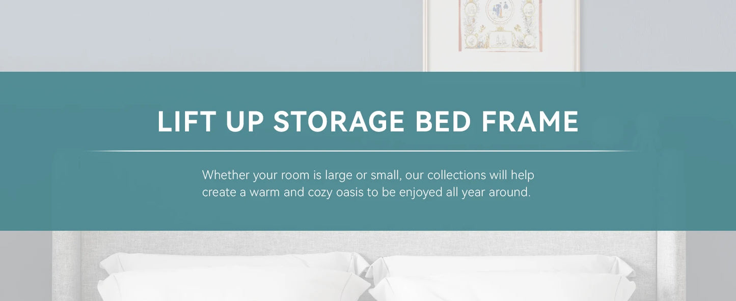 HOOMIC Lift Up Storage Bed With Wingback Headboard