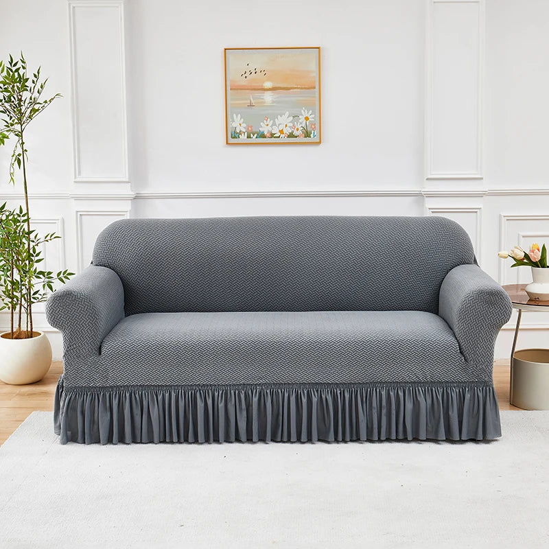 Jacquard Elastic Polyester Sofa Cover With Skirt Non Slip Protector