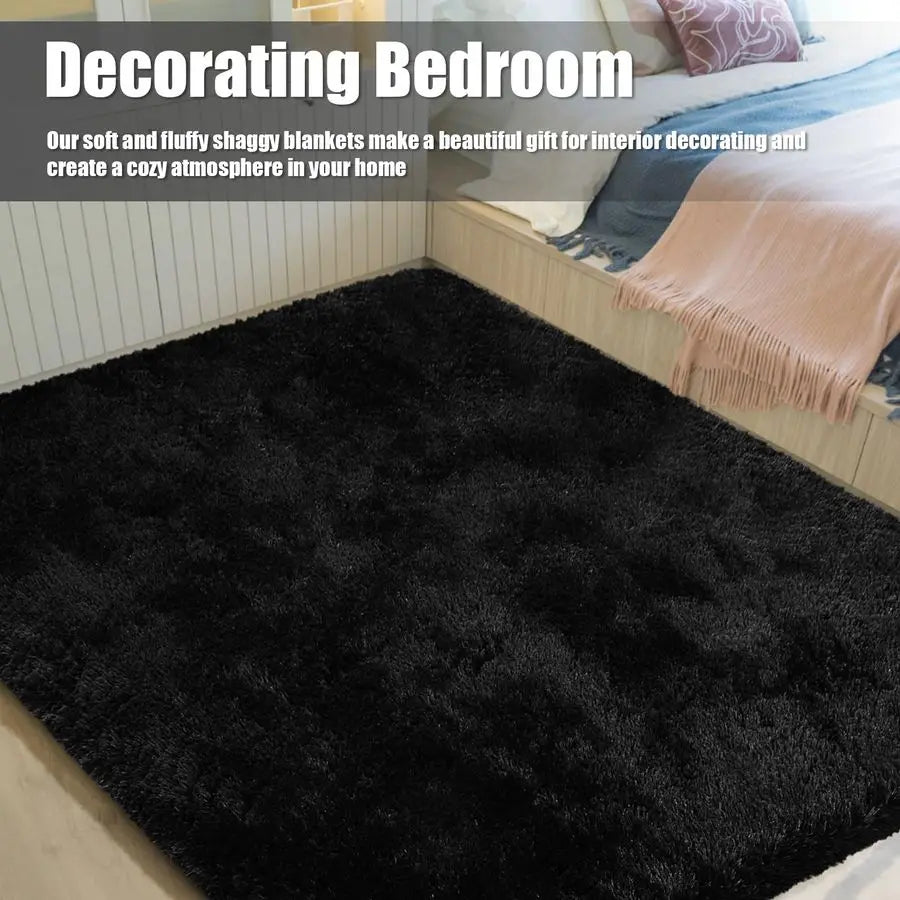 8x10 Fluffy Area Rugs for Living Room,Shag Area Rug for Bedroom,Black Soft Fuzzy Rug NonShedding Indoor Plush Carpet for Kids B