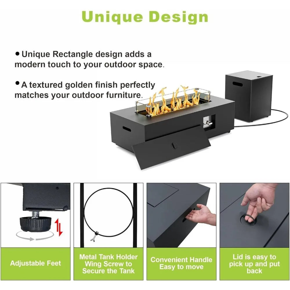 Propane Fire Pit Table 50K BTU With Wind Guard Cover