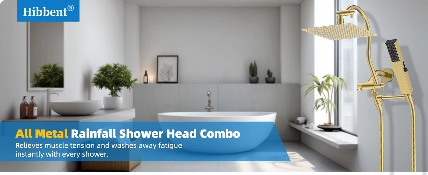 Hibbent High Pressure Rainfall Shower Head With Handheld Spray