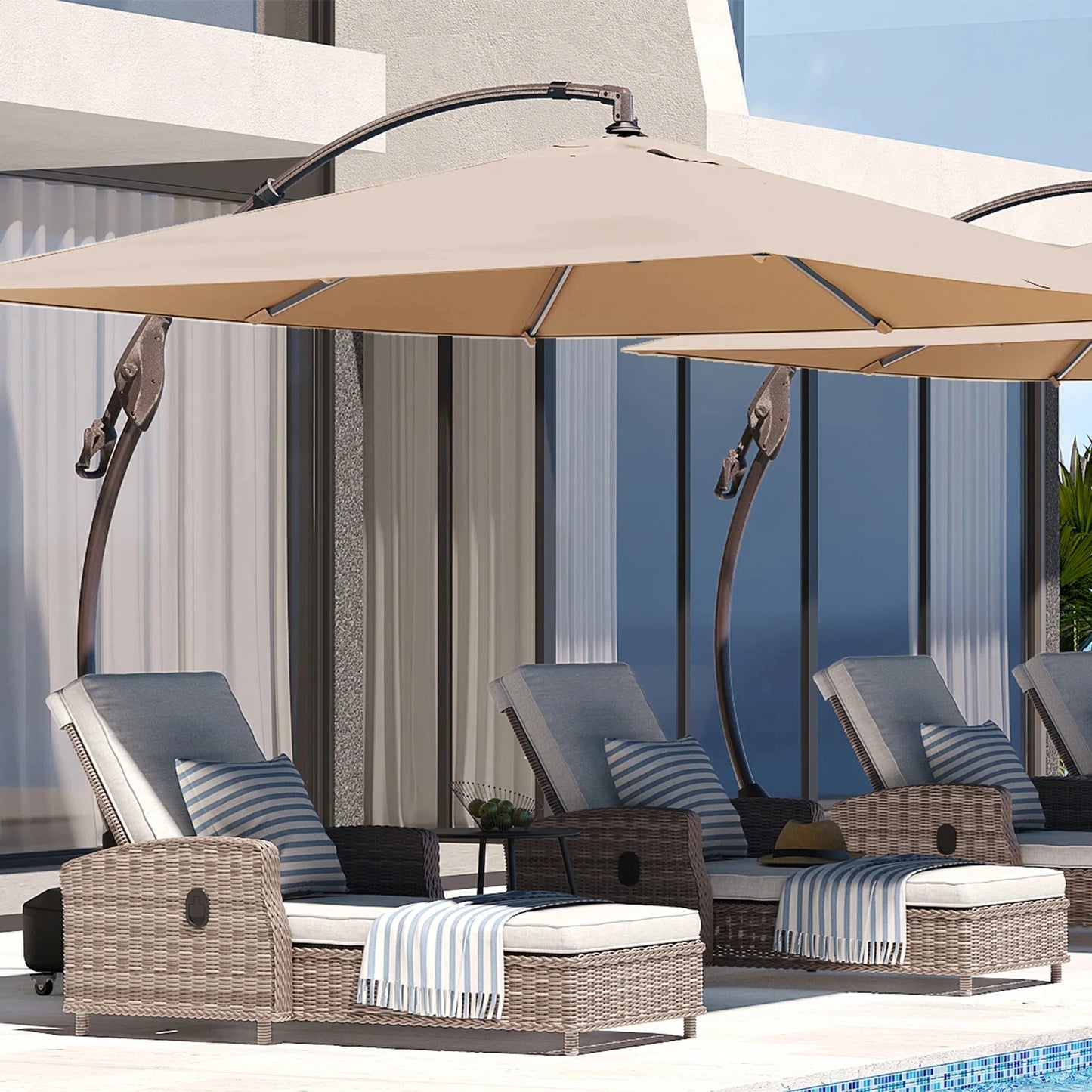 Grand Patio Outdoor Cantilever Umbrella With Base For Pool Garden