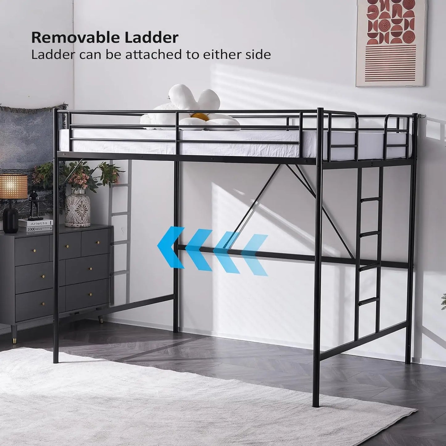 Loft Bed With Flat Rungs And Heavy Duty Metal Slats
