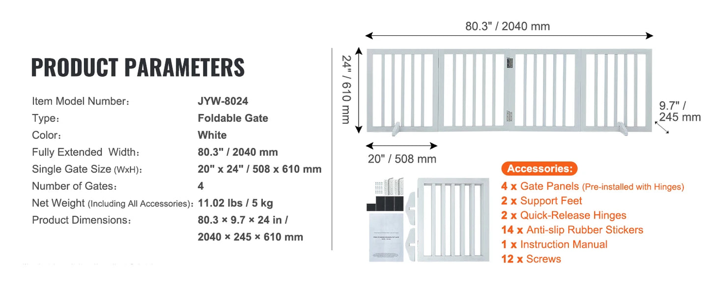 SucceBuy Freestanding 3-Panel Dog Gate For Narrow Passages