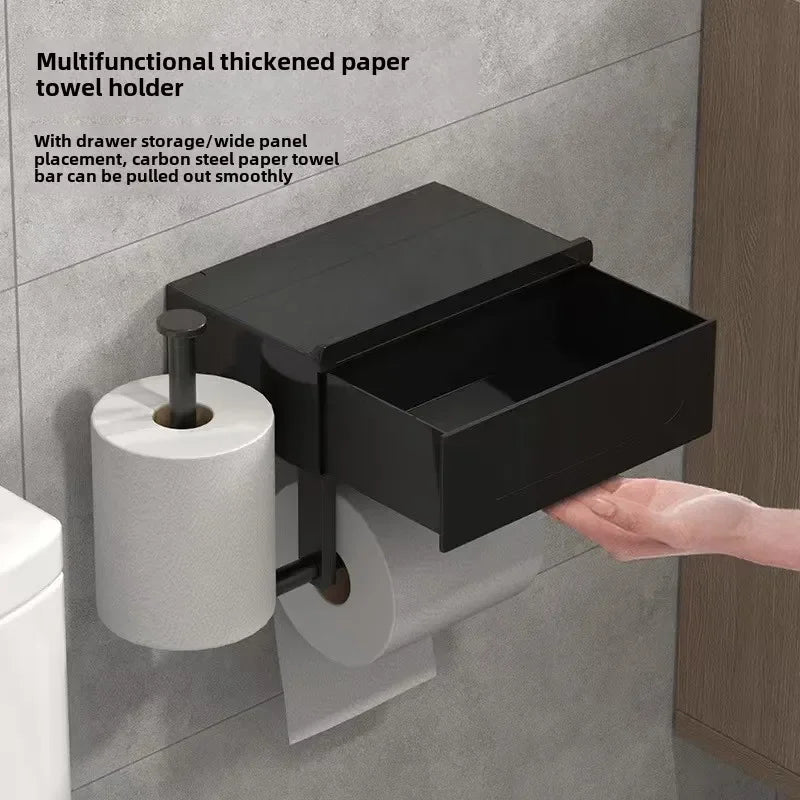 Wall Mounted Toilet Paper Holder With Shelf No Drill Bathroom Organizer