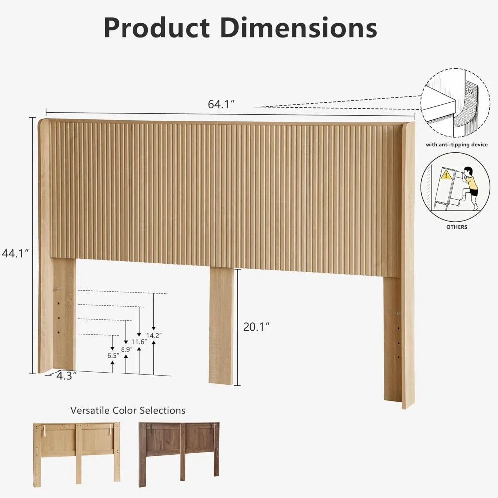 Fluted Wooden Headboard, Modern Farmhouse, Wall Mounted
