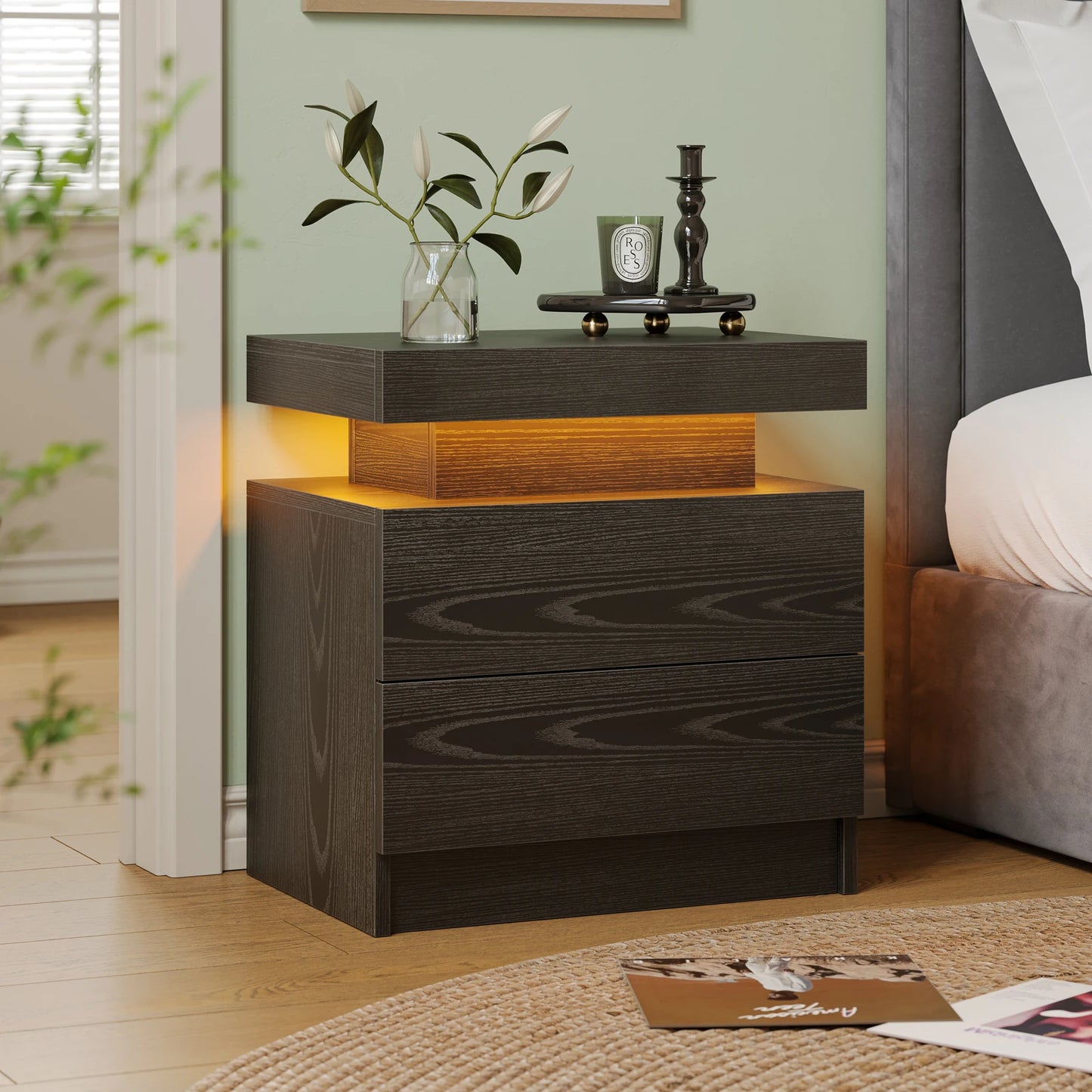 Cubehom LED Nightstand With 2 Drawers and RGB Lighting