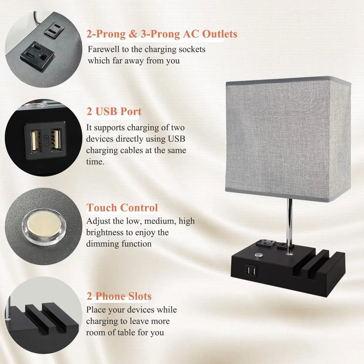 SZRSTH Bedside Table Lamp With Dual USB Ports And Dimmable Lighting