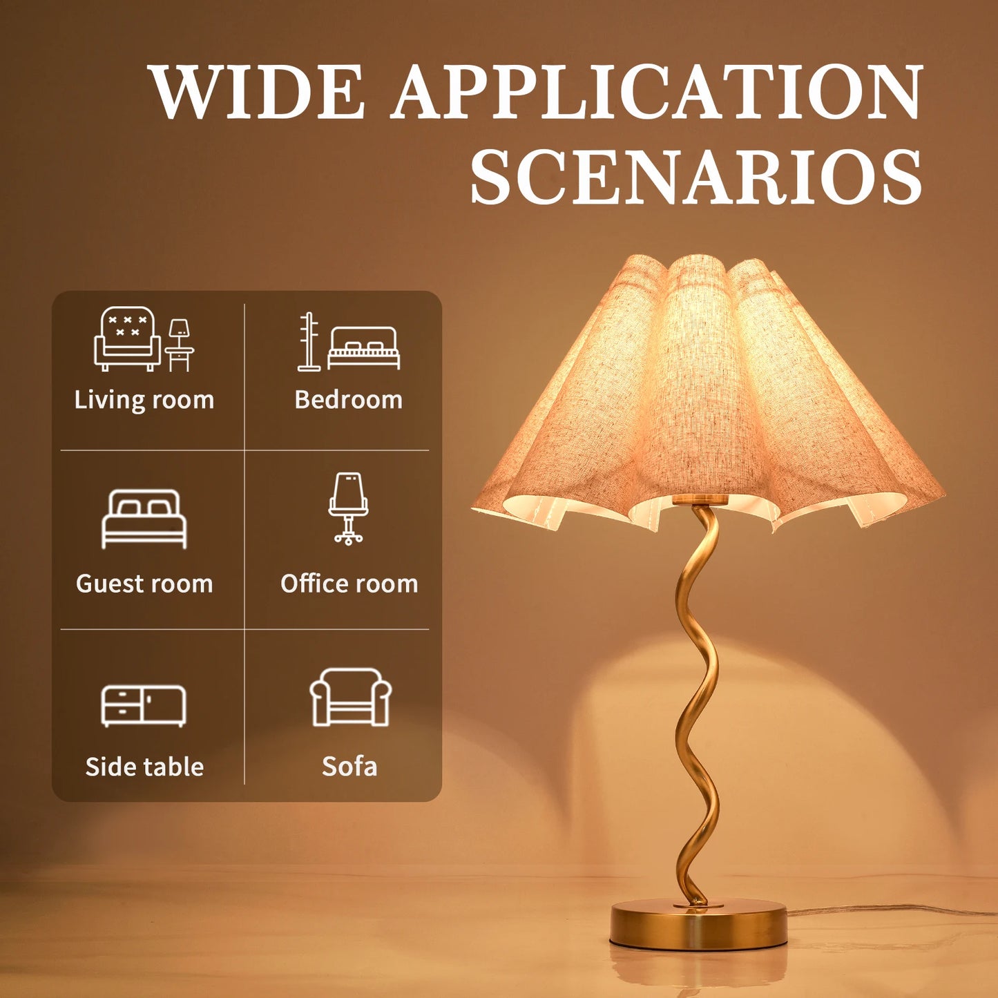 Modern Scalloped Pleated Table Lamp for Nightstand and Desk
