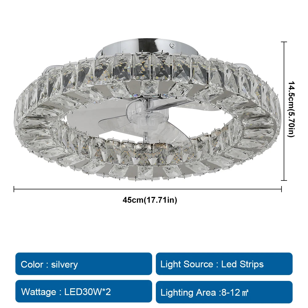 VETRULUS Crystal LED Ceiling Fan Lamp With Remote